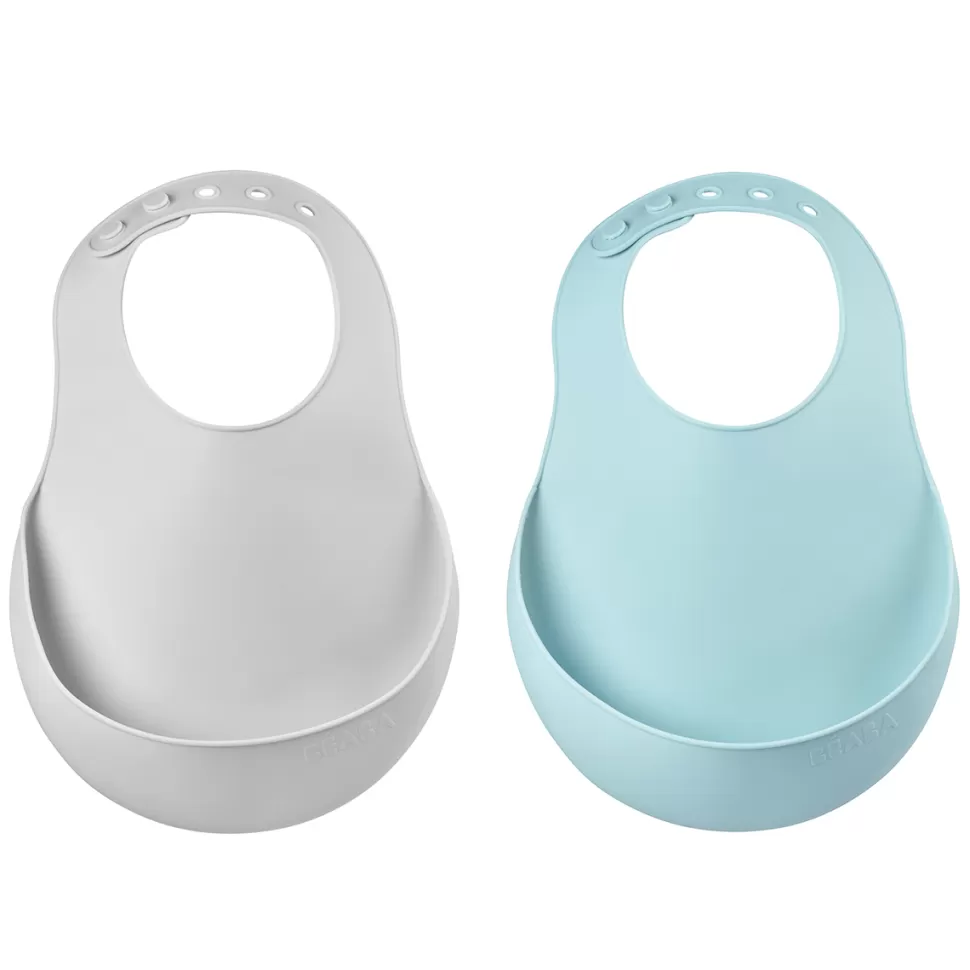 BÉABA Bavoir>Lot de 2 Bavoirs Silicone - Light Mist & Airy Green