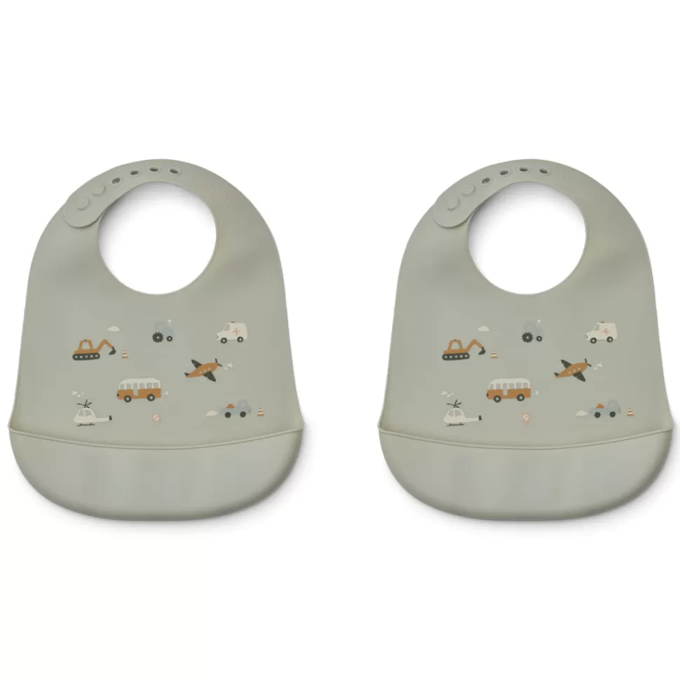 Liewood Bavoir>Lot de 2 Bavoirs Tilda - Vehicle Dove Blue Mix