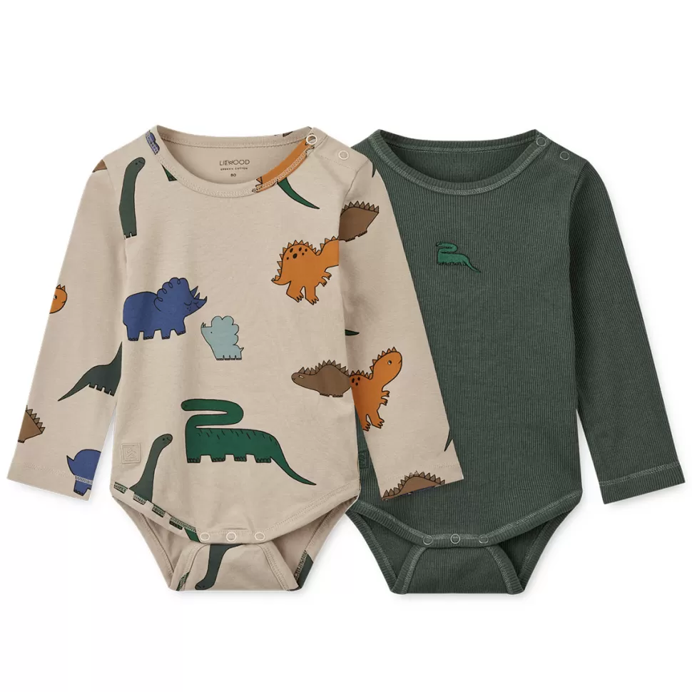 Liewood Body & Pyjama>Lot de 2 Bodys Yanni Dinosaurs Mist & Forest Green - 1 Mois