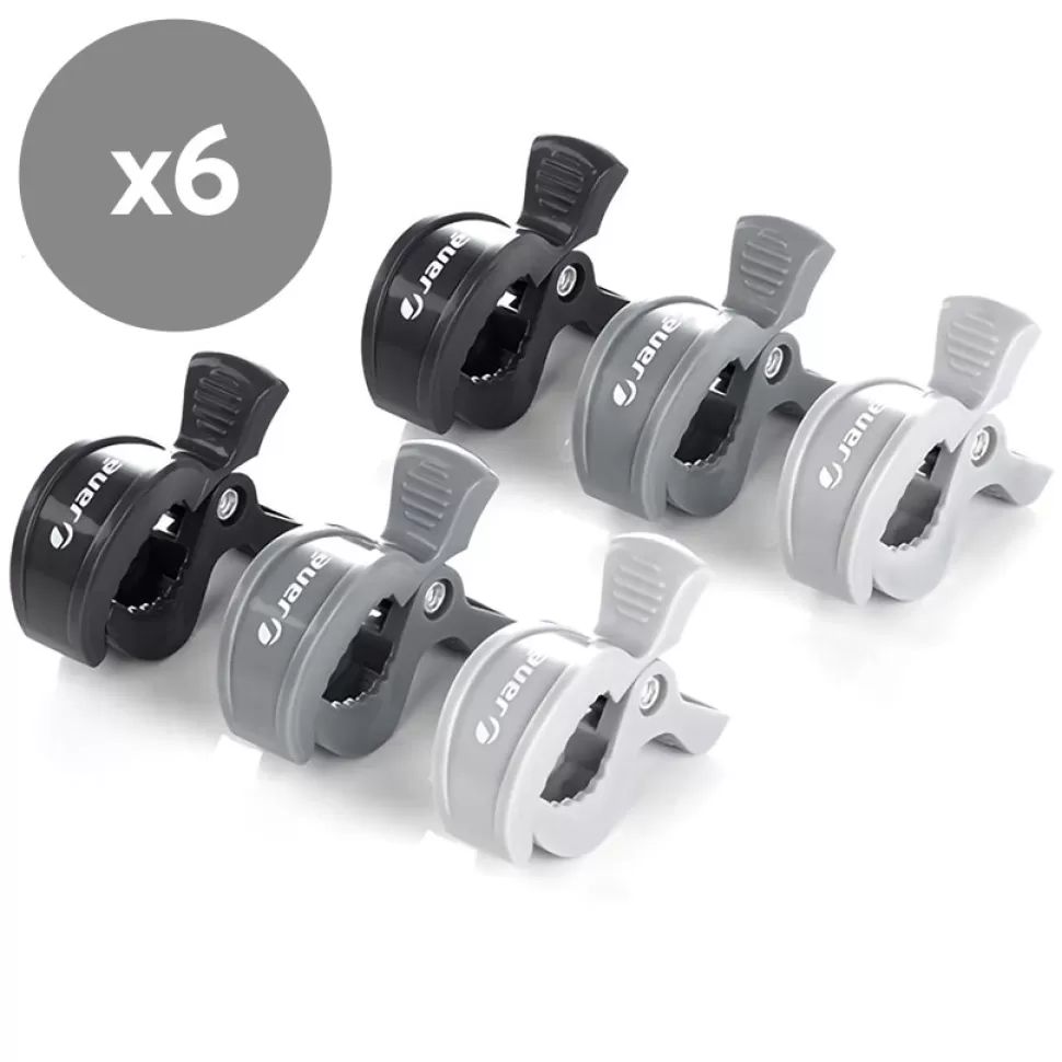 Jané Accessoires Poussette>Lot de 6 Clips pour Poussette - Noir Gris et Blanc