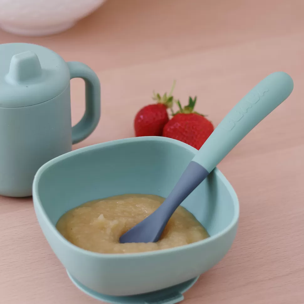BÉABA Repas>Lot de 4 Cuillères 1er Âge Silicone Bi-ton - Mineral & Sage Green