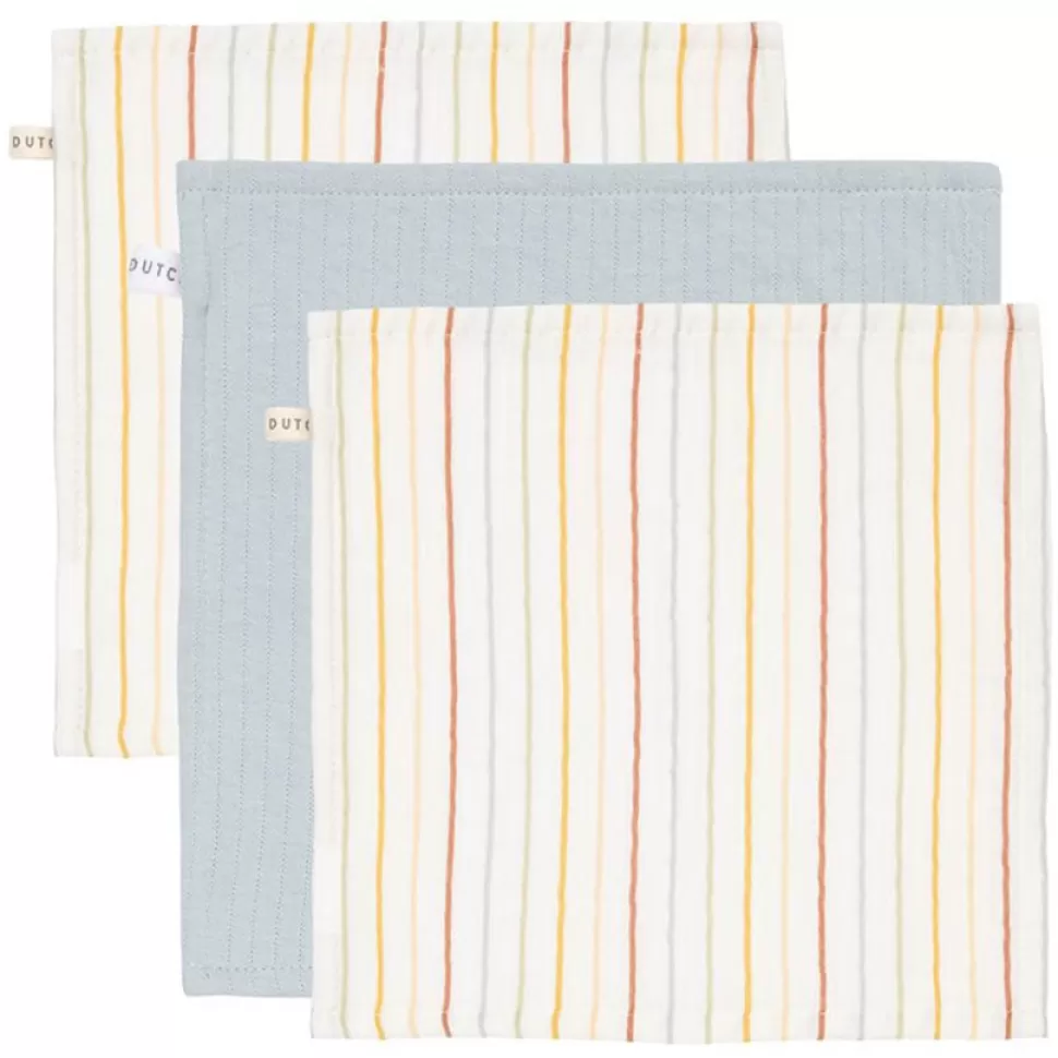 Little Dutch Textile>Lot de 3 Débarbouillettes Pure & Vintage - Sunny Stripes & Soft Blue