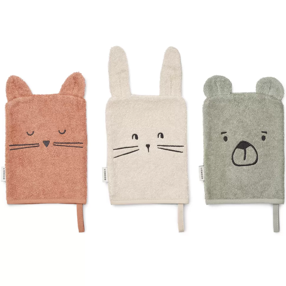 Liewood Textile>Lot de 3 Gants de Toilette Sylvester - Classic Dove Blue Mix