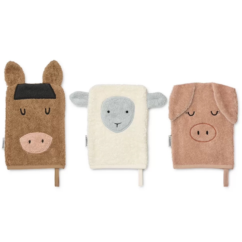 Liewood Textile>Lot de 3 Gants de Toilette Sylvester - Farm Pale Tuscany Mix