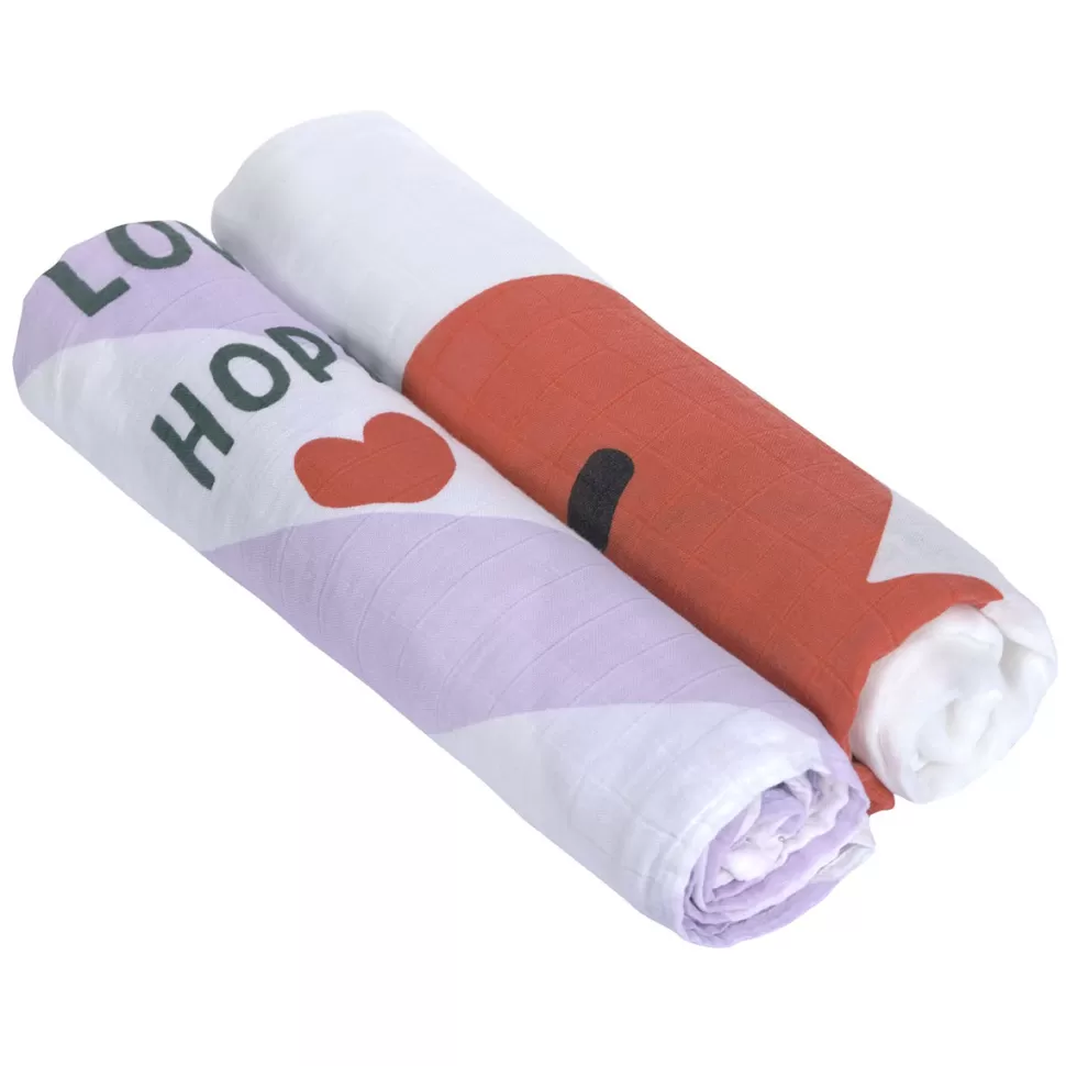 LÄSSIG Textile>Lot de 2 Langes Divinement Doux XL Happy Rascals - Coeur