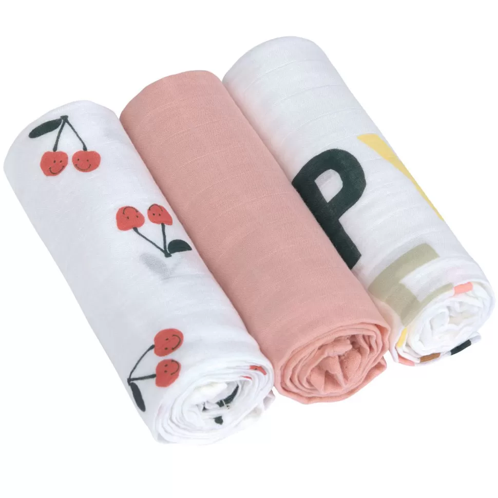 LÄSSIG Textile>Lot de 3 Langes Happy Fruits - Cerise