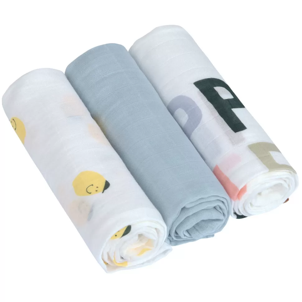 LÄSSIG Textile>Lot de 3 Langes Happy Fruits - Citron