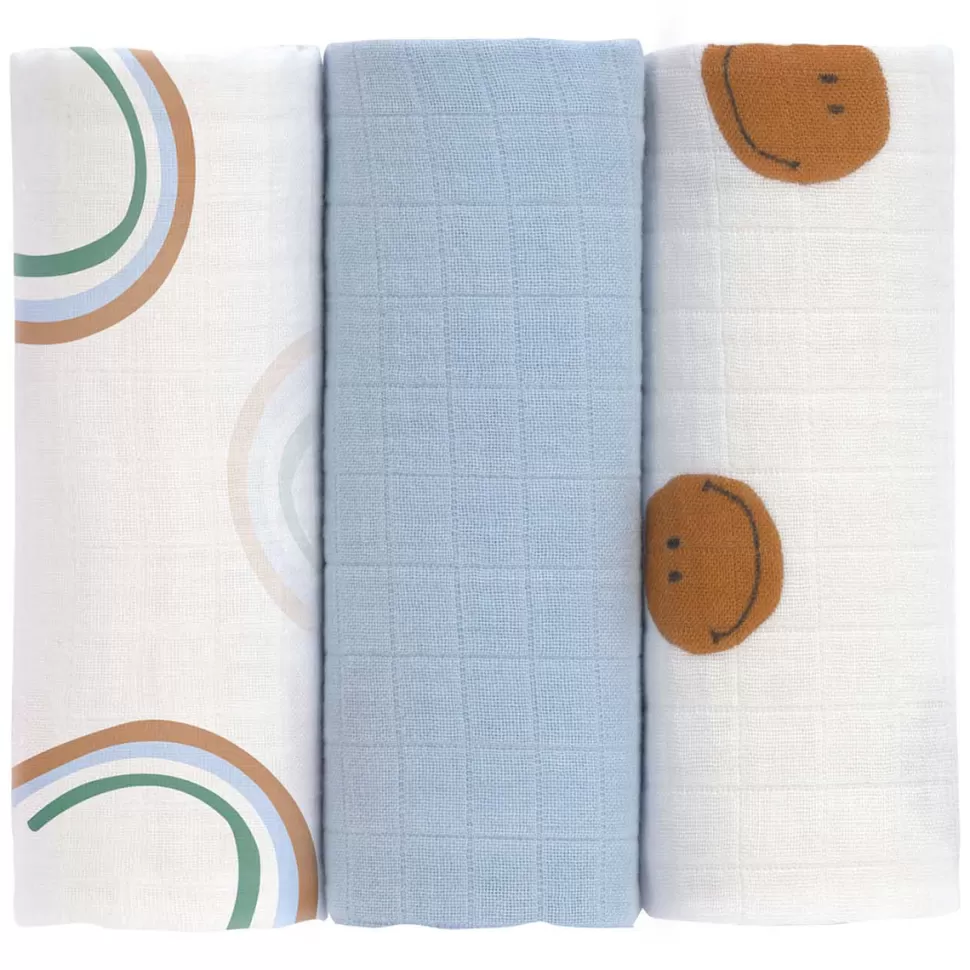 LÄSSIG Textile>Lot de 3 Langes Happy Rascals - Smile Bleu Ciel