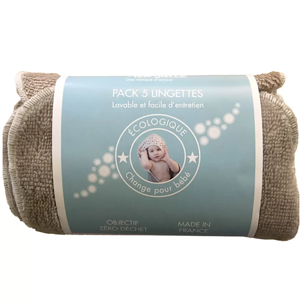 Neobulle Textile>Lot de 5 Lingettes Lavables - Beige