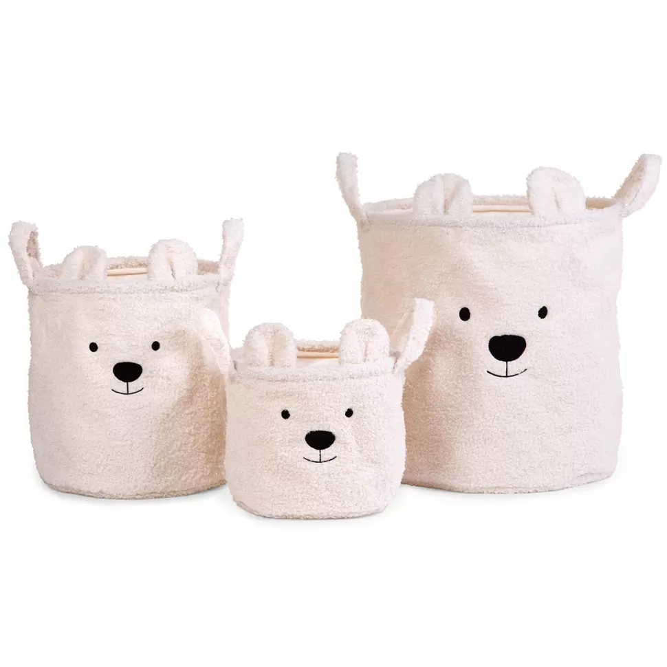 Childhome Rangement>Lot de 3 Paniers - Teddy Ecru