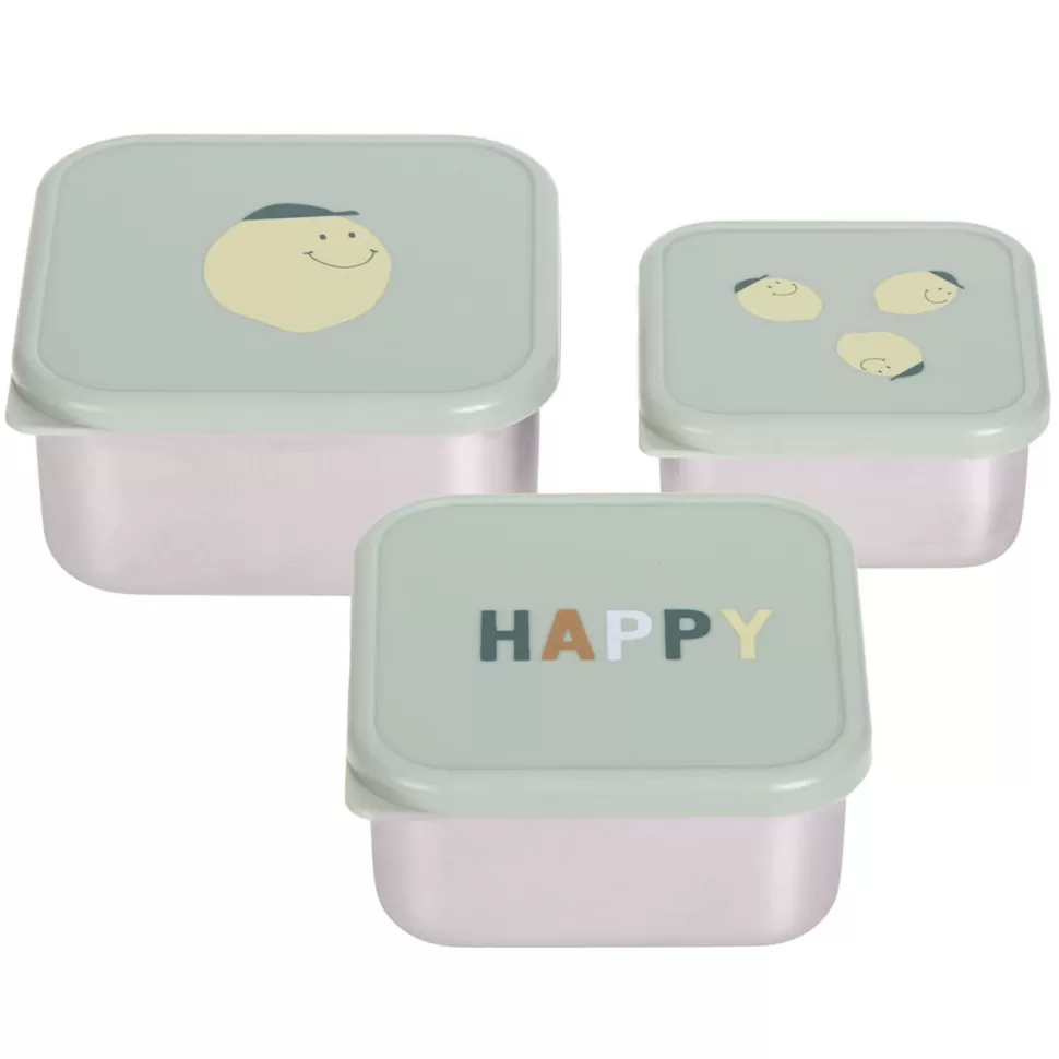 LÄSSIG Repas>Lot de 3 Petites Boîtes à Goûter Happy Fruit - Citron