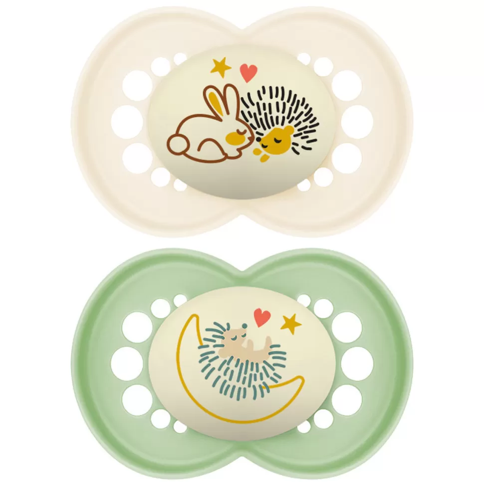 MAM Succion>Lot de 2 Sucettes Original Nuit Lapin et Hérisson - 18 Mois +