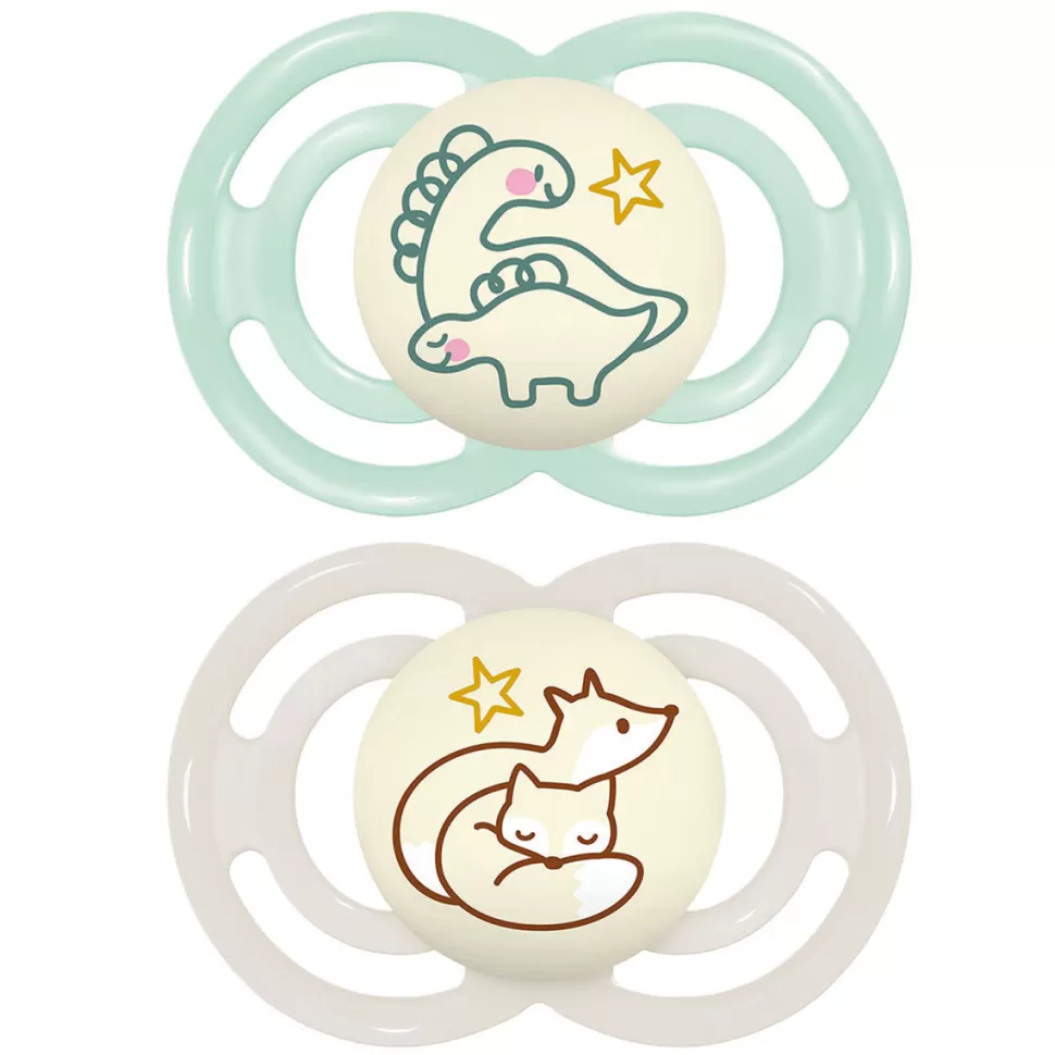 MAM Succion>Lot de 2 Sucettes Perfect Nuit Dinosaures et Renards - 18 Mois +