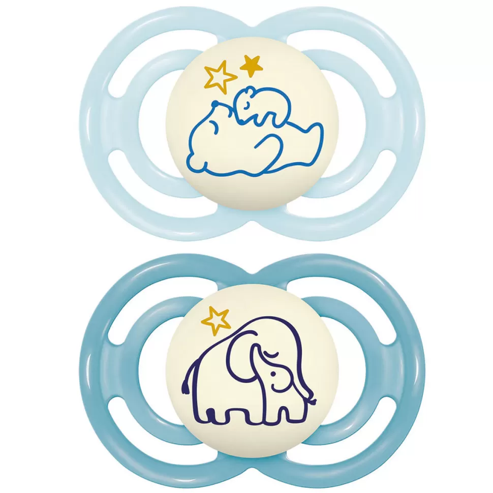 MAM Succion>Lot de 2 Sucettes Perfect Nuit Ours et Eléphants - 18 Mois +