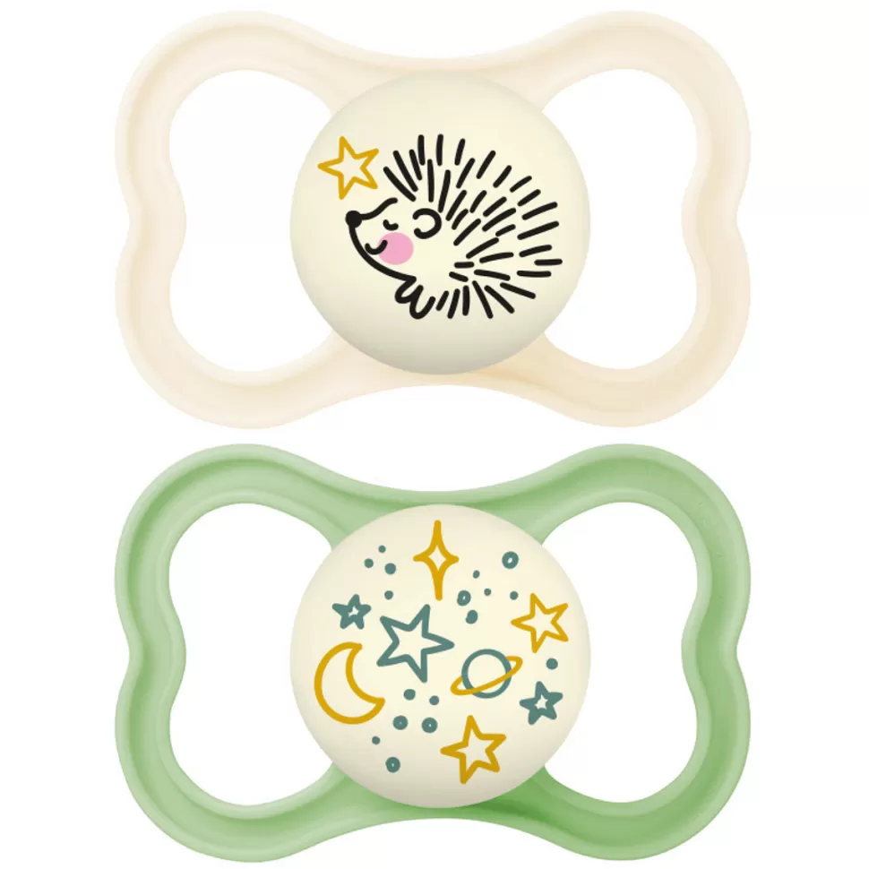 MAM Succion>Lot de 2 Sucettes Supreme Nuit Hérisson et Etoiles - 6 Mois +