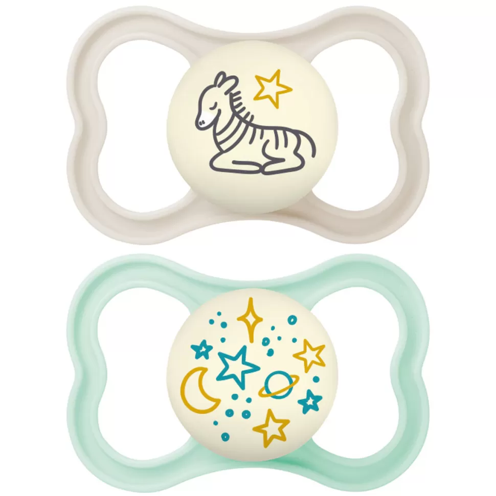 MAM Succion>Lot de 2 Sucettes Supreme Nuit Zèbre et Etoiles - 6 Mois +