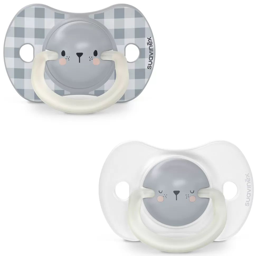 Suavinex Succion>Lot de 2 Sucettes Symétriques SX Pro Night & Day Ours - 0/6 Mois