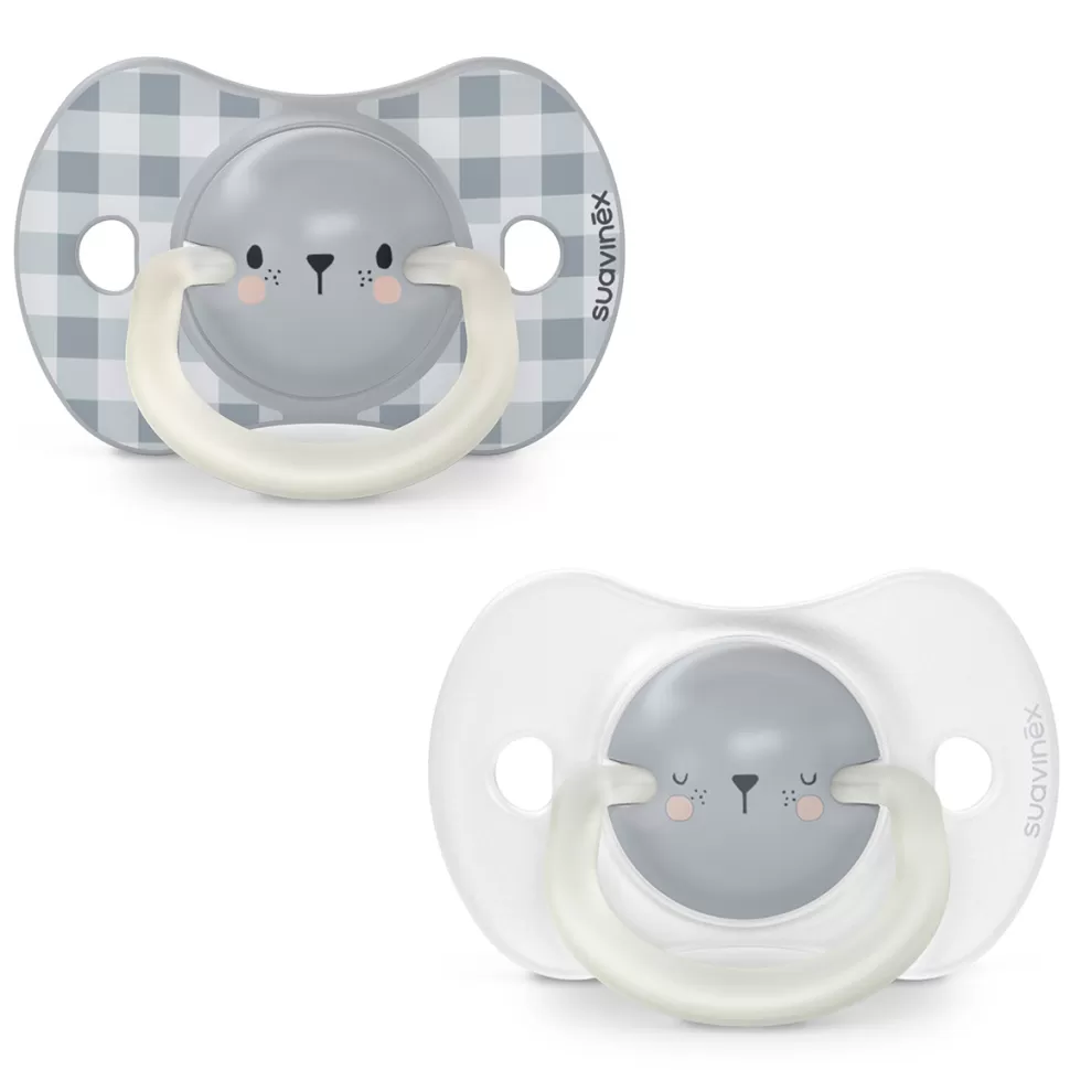 Suavinex Succion>Lot de 2 Sucettes Symétriques SX Pro Night & Day Ours - 6/18 Mois