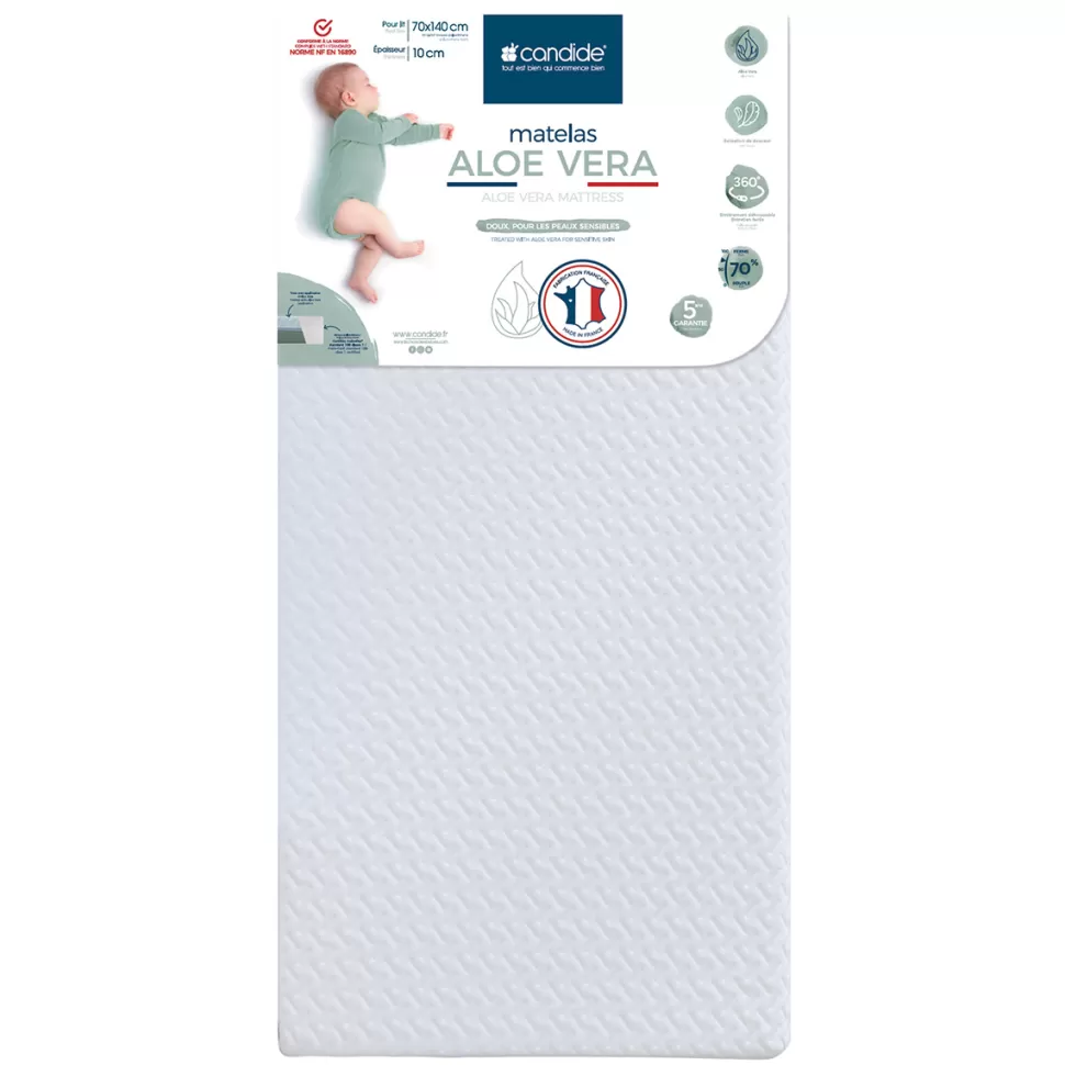 Candide Literie Bébé>Matelas Aloé Vera Déhoussable - 70 x 140 cm