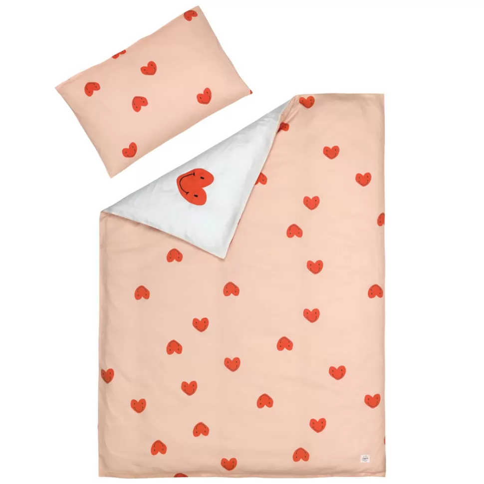 LÄSSIG Literie Bébé>Parure de Lit Coeurs Rose Pêche - 100 x 140 cm
