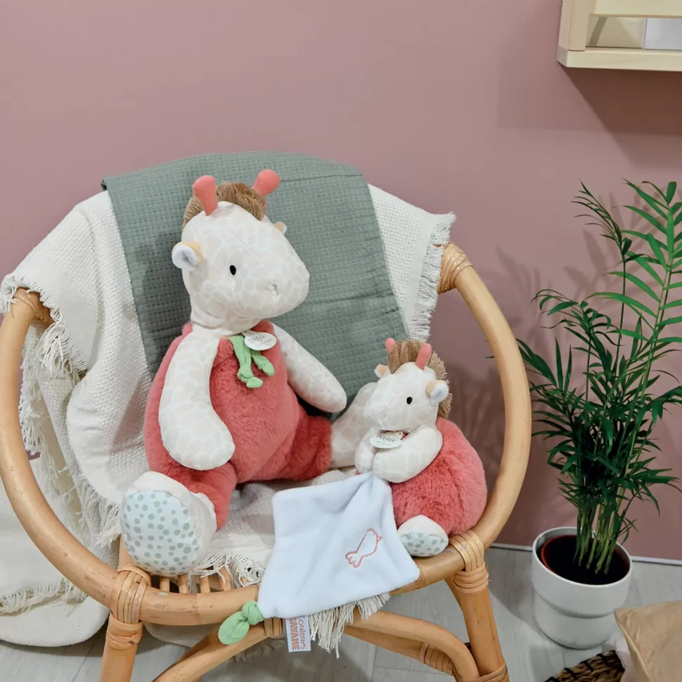 Doudou et Compagnie Peluche>Peluche Girafe avec son Doudou Couleurs Savane