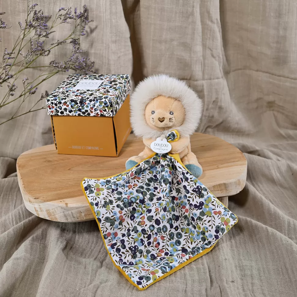 Doudou et Compagnie Peluche>Peluche Lion avec son Doudou Boh'aime - Jaune