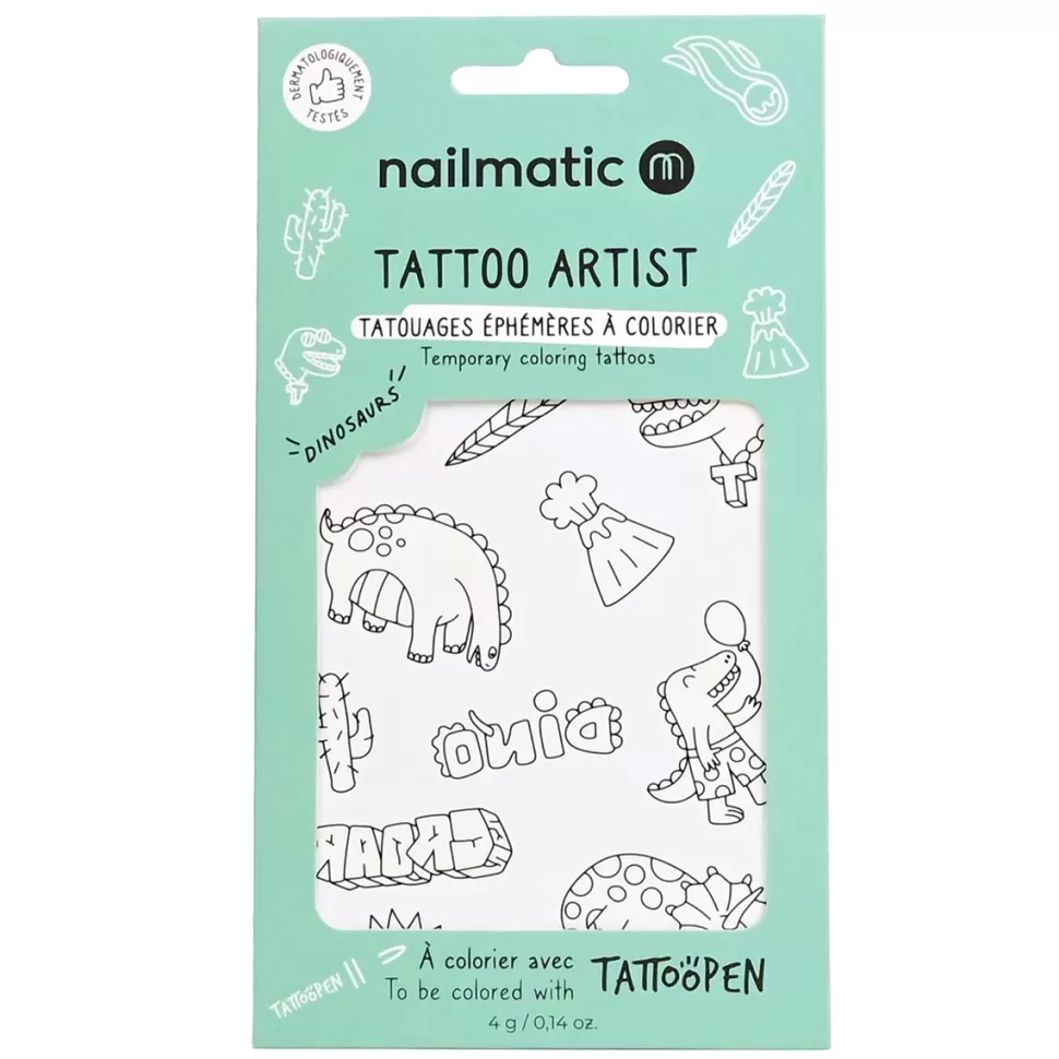 Nailmatic Déguisement & Maquillage>Planche de Tatouages à Colorier - Dinosaures