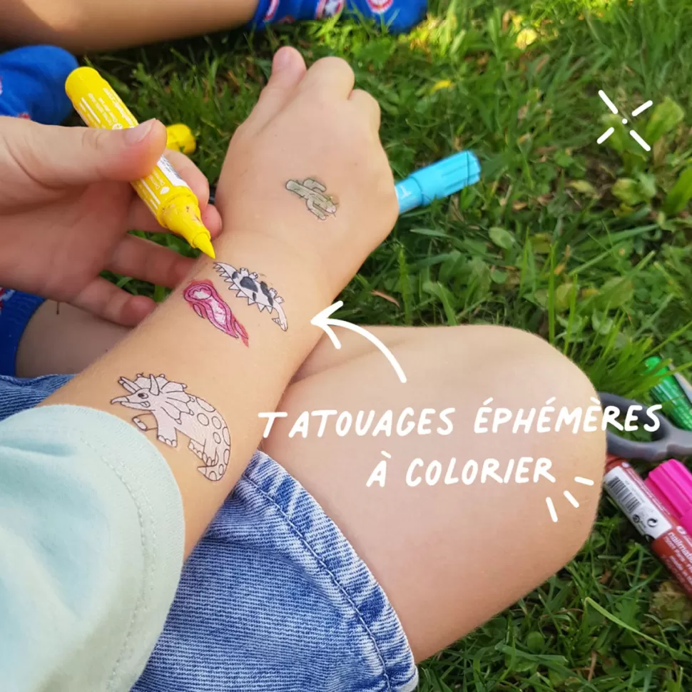 Nailmatic Déguisement & Maquillage>Planche de Tatouages à Colorier - Dinosaures