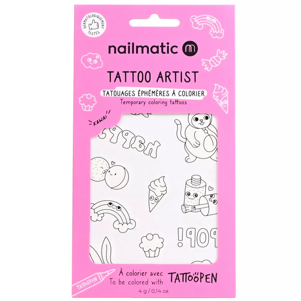 Nailmatic Déguisement & Maquillage>Planche de Tatouages à Colorier - Kawaï