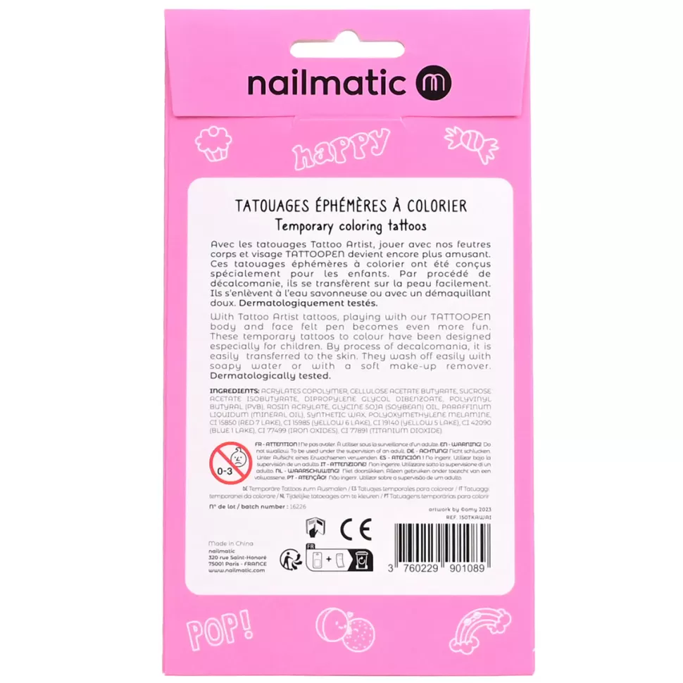 Nailmatic Déguisement & Maquillage>Planche de Tatouages à Colorier - Kawaï
