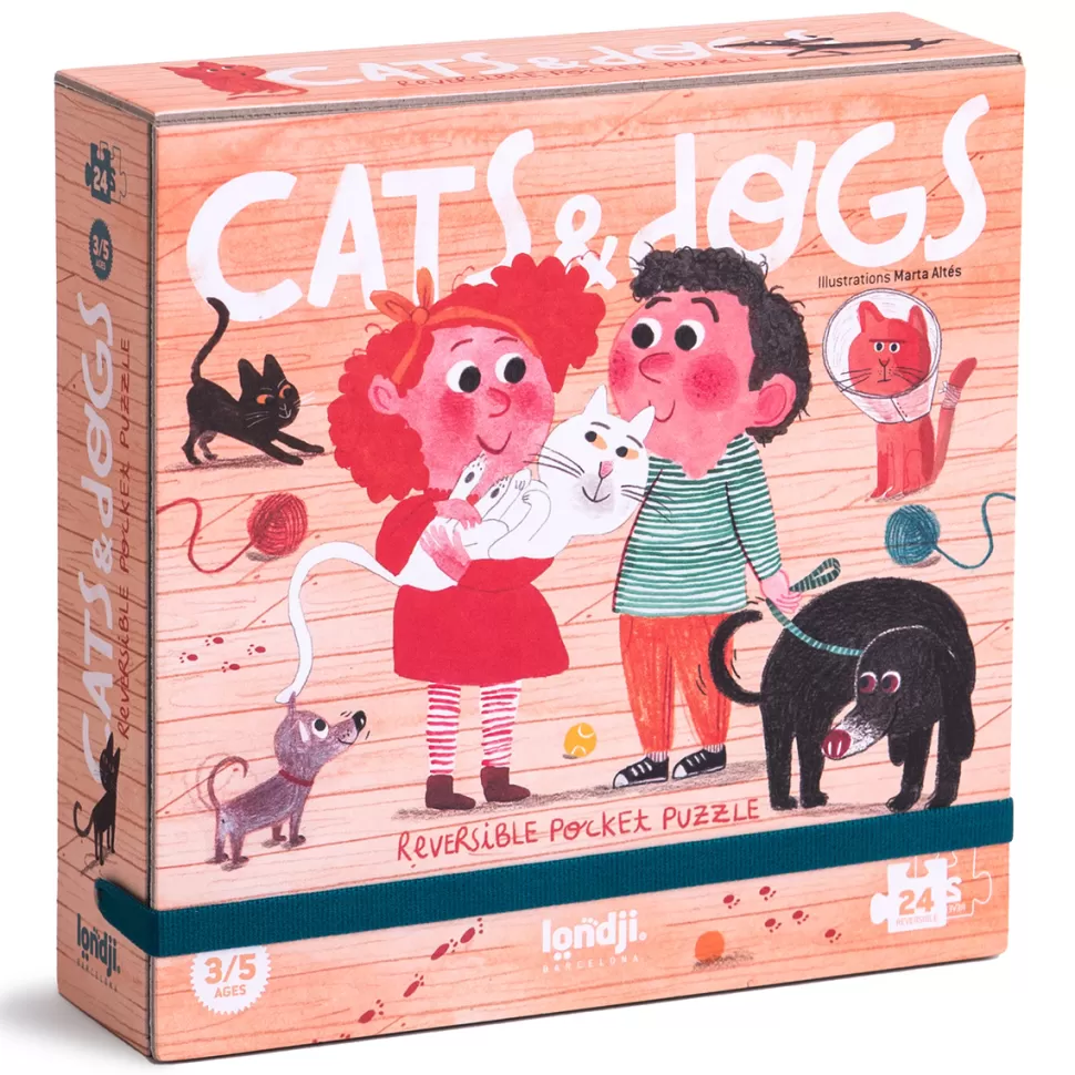 Londji Mes Premiers Jouets>Puzzle Réversible de Poche Cats & Dogs