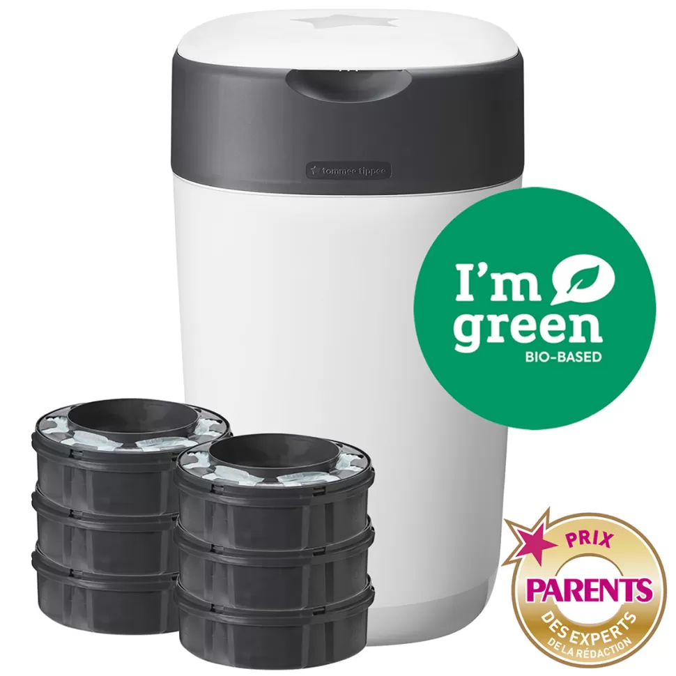 Tommee Tippee Couche>Starter Pack Poubelle à Couches Twist & Click + 6 Recharges - Blanc