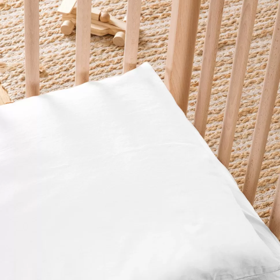Kadolis Literie Bébé>Taie d'Oreiller Satin de Coton Bio Lavé Blanc Craie - 40 x 60 cm