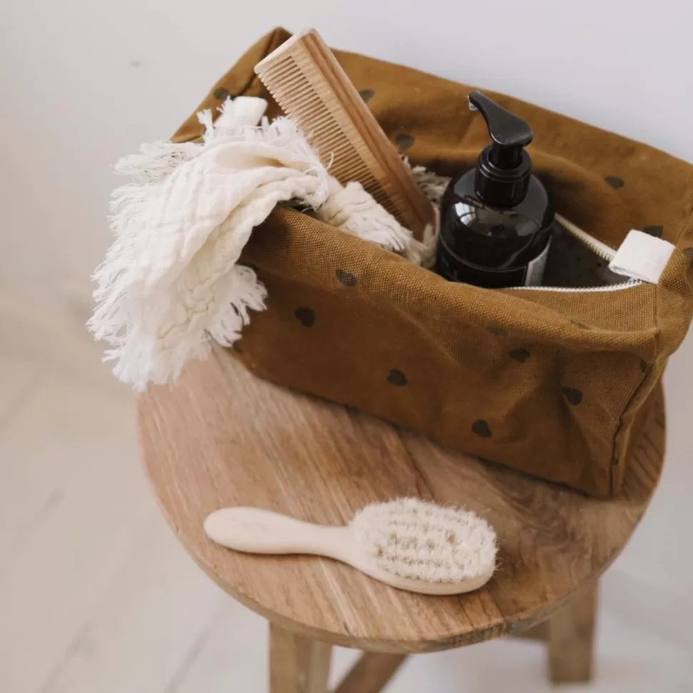 Rose in April Textile>Trousse de Toilette Vic - Cumin Coeurs Noirs