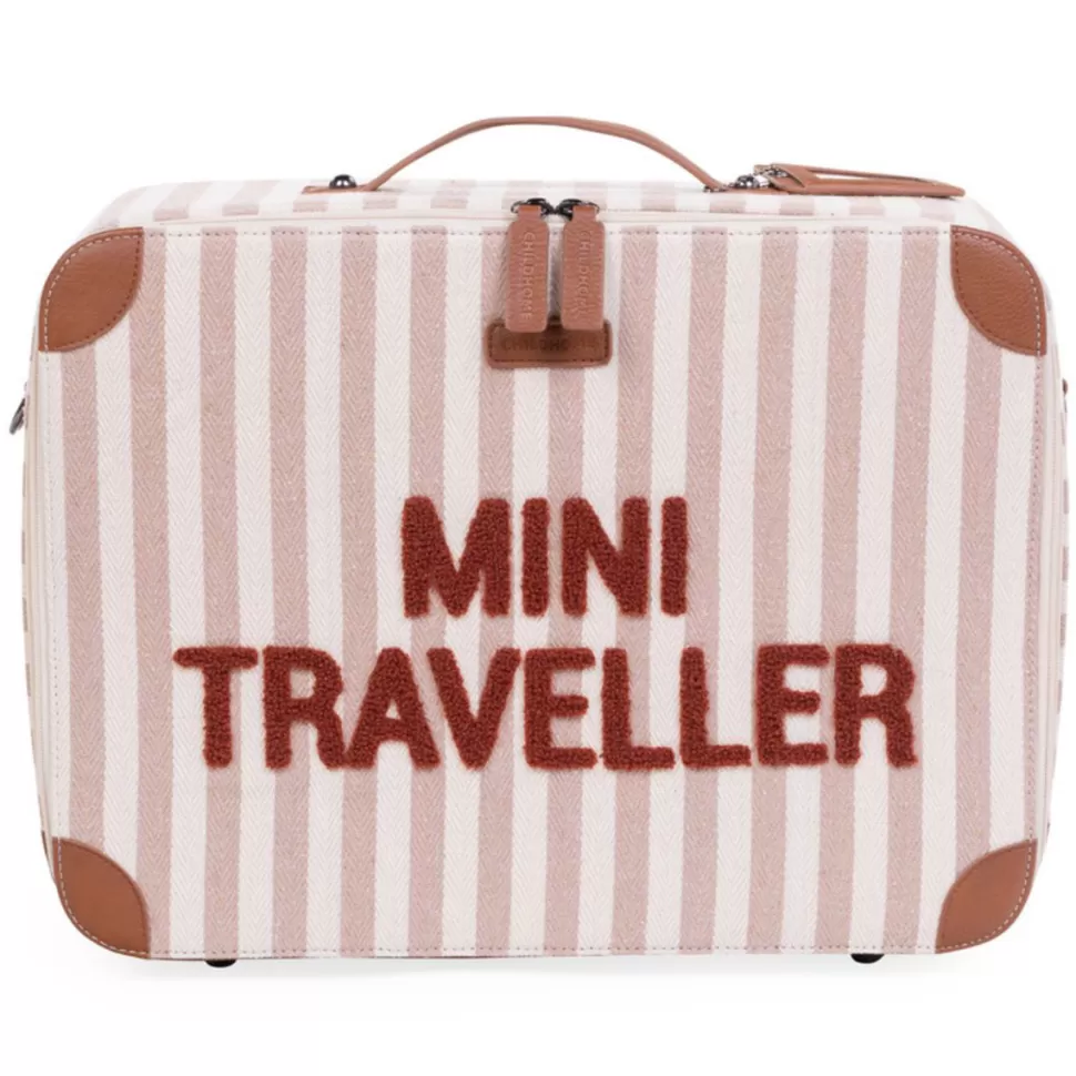 Enfant Childhome Bagagerie Enfant>Valise Mini Traveller - Rayures Nude Terracotta