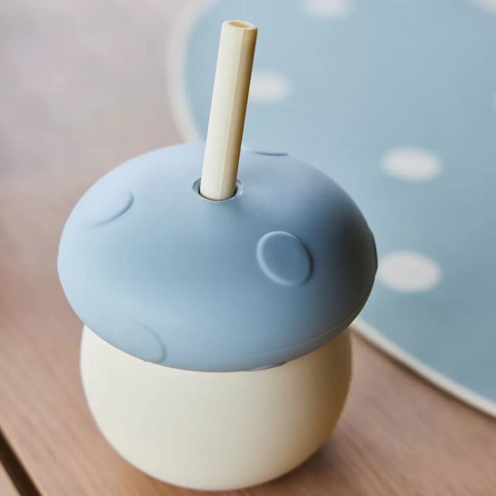 OYOY Repas>Verre avec Paille Champignon - Off White Blue